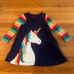 Mini Boden Rainbow Unicorn Appliqué Dress Girls 4-5Y VGUC